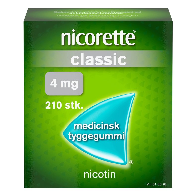 Nicorette Classic nikotintyggegummi 4 mg, 210 stk  Obs kort holdbarhed 08/2024