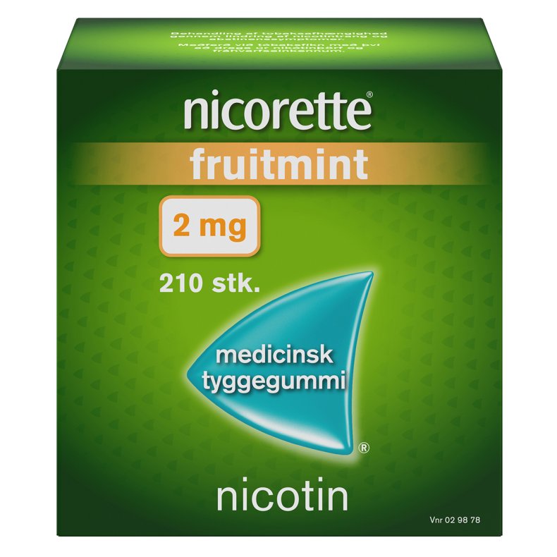 Nicorette Tyggegummi 2 mg Friutmint, 210 stk