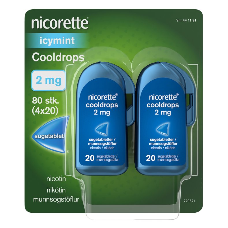 Nicorette Cooldrops/sugetabletter IcyMint 2 mg, 80 stk